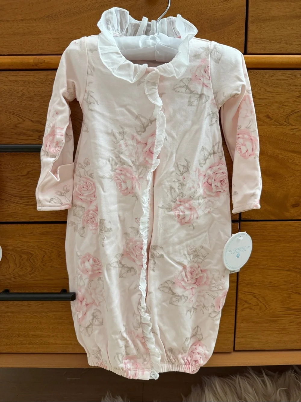 Pink Floral Ruffle-Trim Baby Sleep Gowns